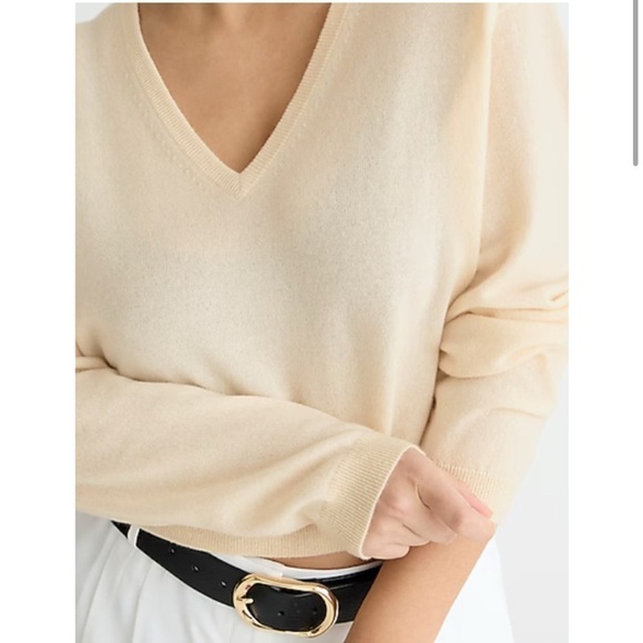 J. Crew Cashmere relaxed cropped V-neck sweater mint Seagram green S NWT BX459 - Picture 11 of 13